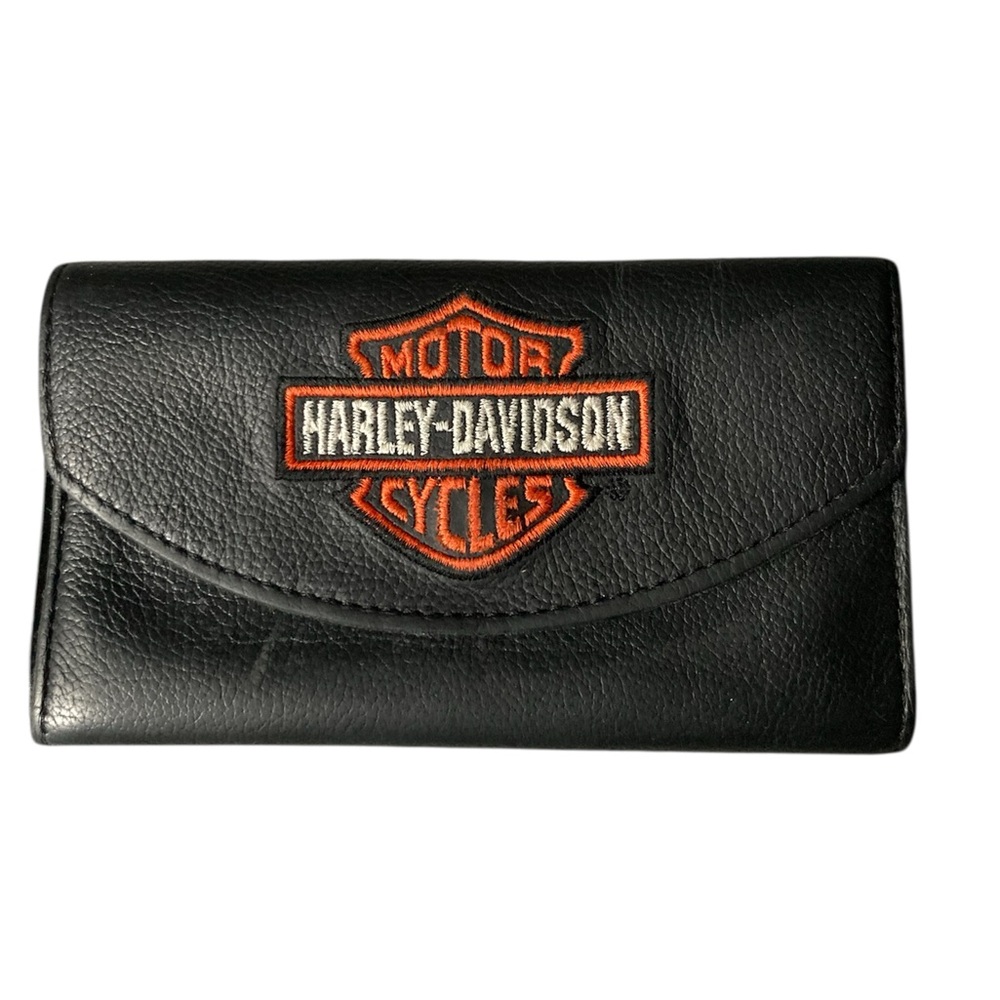 Harley Davidson Motorcycles Leather Wallet Black Card Holder Button